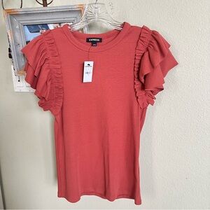 Express Pink Ruffled Flutter Sleeve T-Shirt